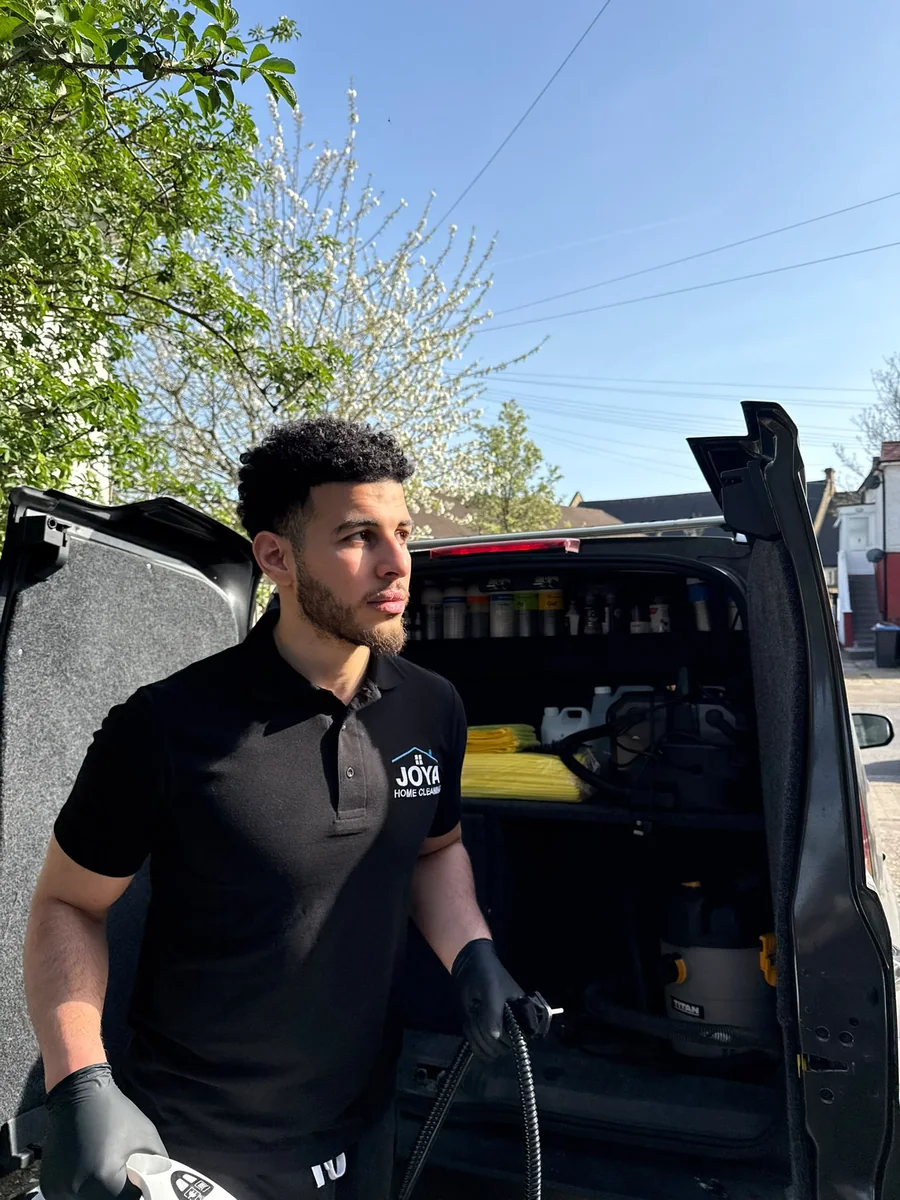 Yahya Kristi, founder of Joya Commercial Cleaning, with the team's equipment